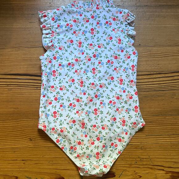 Shein white red pink floral ruffle sleeveless zip front swimsuit SIZE 7 - Picture 5 of 5